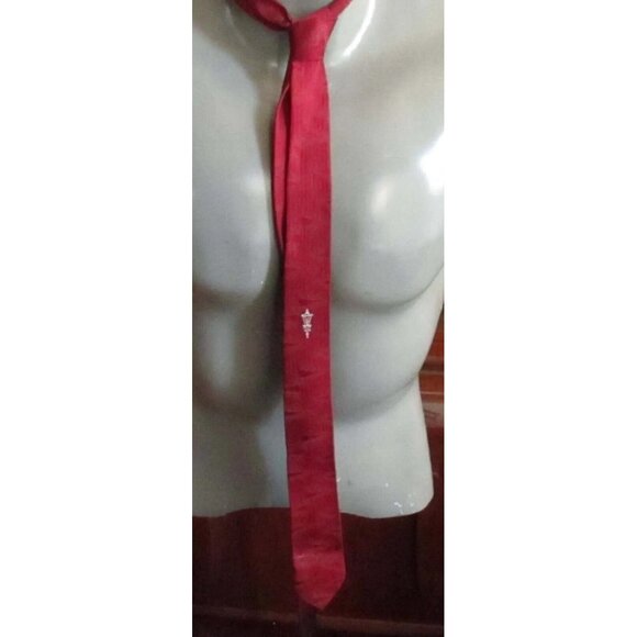 Vintage Corsair Red Embroidered Skinny Tie For Gray & Black Suits - Picture 2 of 3